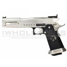 Armorer Works Custom 'Race Guns' Hi-Capa GBBP (Dragon Silver Slide - Black Grips - AW-HX2201)