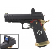 Armorer Works Custom Hi-Capa GBBP with Reflex Sight (Full Black Slide - Black Frame - Gold Barrel - AW-HX2601)